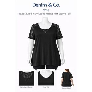 Denim & Co Active Women 2X Lace Inlay Scoop Neck Short Sleeve Tee A263170